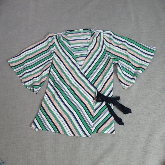 Hazel Top Womens Small Striped Wrap Blouse Work Preppy Mod Coastal Anthropologie - Picture 1 of 7